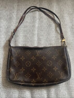 Louis Vuitton Brown Monogram Pochette Shoulder Bag with Leather Strap